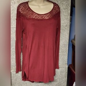 Old Navy Long Sleeve Red Top With Lace Womens Large